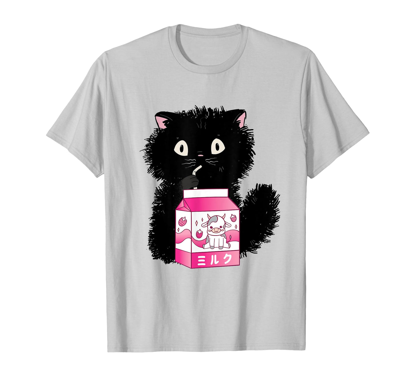 Girls Cute Cat Strawberry Milk Kawaii Cow and Kitten T-Shirt