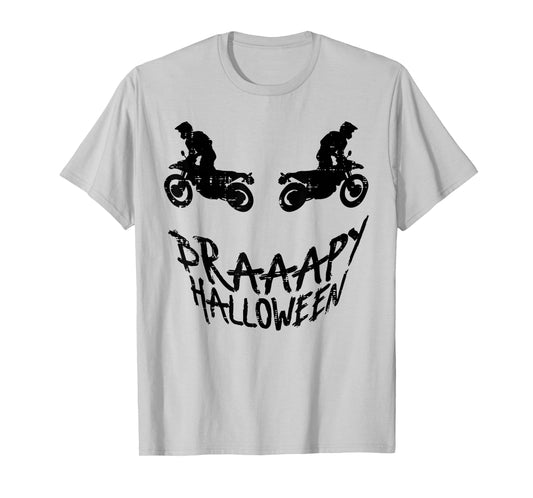 Pumpkin Face Motocross Dirt Bike Braaapy Halloween Racing T-Shirt