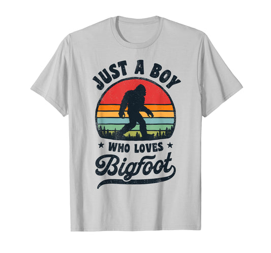 Bigfoot Just A Boy Who Loves Sasquatch Funny Retro Vintage T-Shirt
