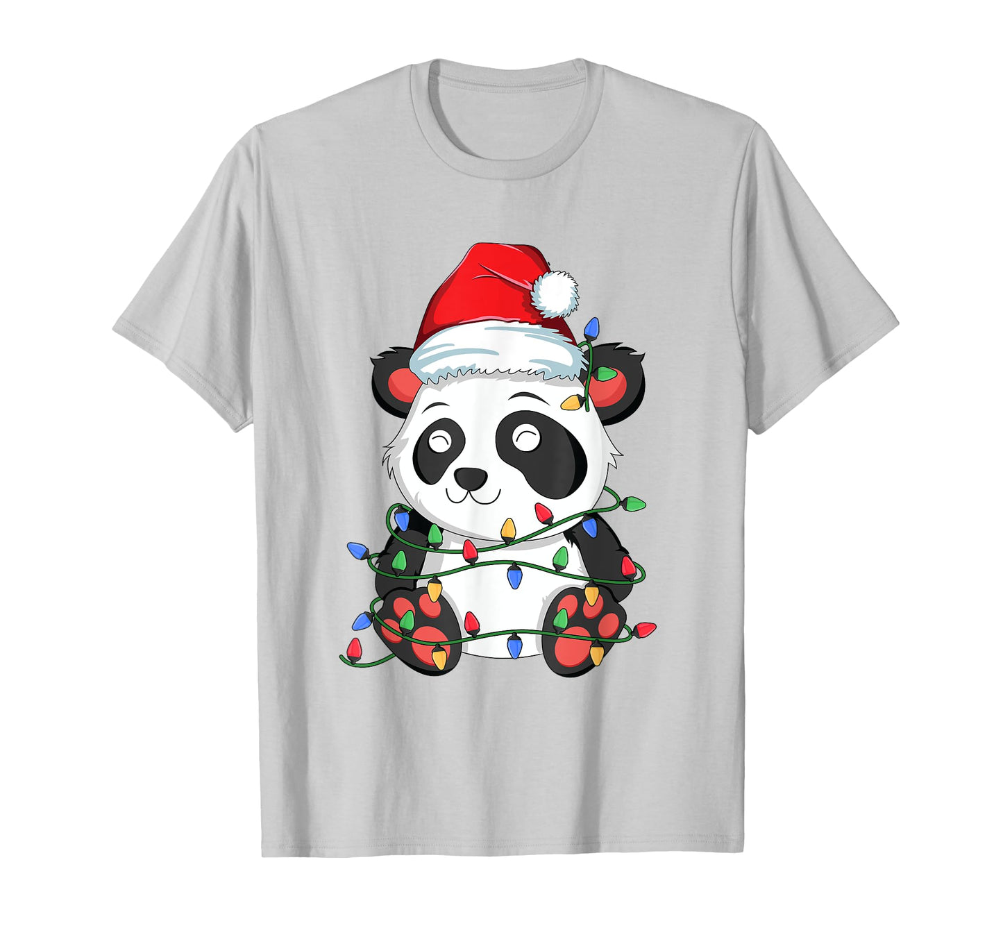 Panda Christmas Tree Lights Kawaii Bear Xmas Kids Boys Girls T-Shirt