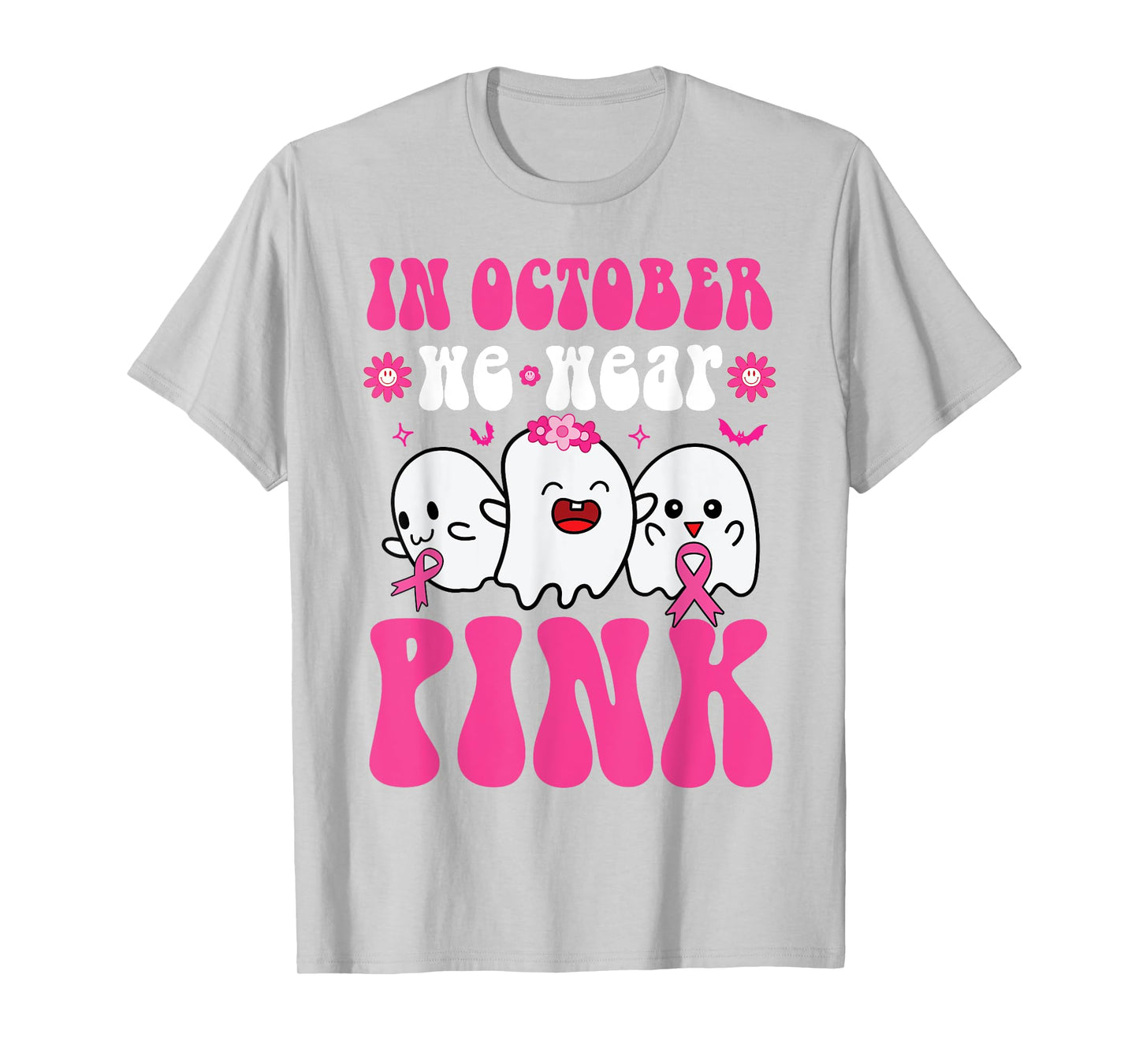 Groovy Wear Pink Breast Cancer Warrior Ghost Halloween Girls T-Shirt