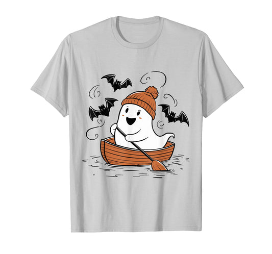 Cute Ghost Rowing Lovers Spooky Lake Boat Halloween T-Shirt