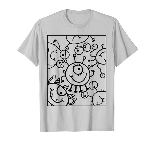 Coloring shirt kids. Funny monsters tshirt to paint on T-Shirt