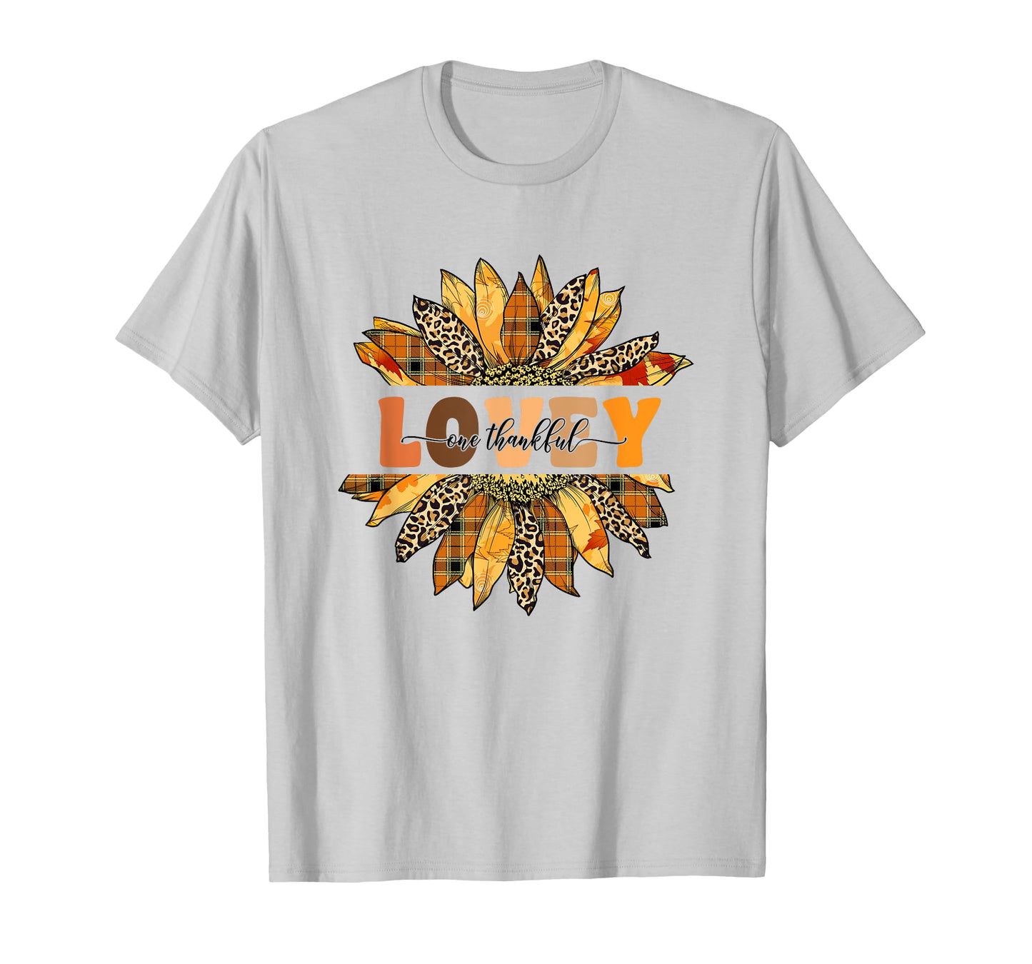 Leopard Sunflower One Thankful Lovey Fall Thanksgiving T-Shirt