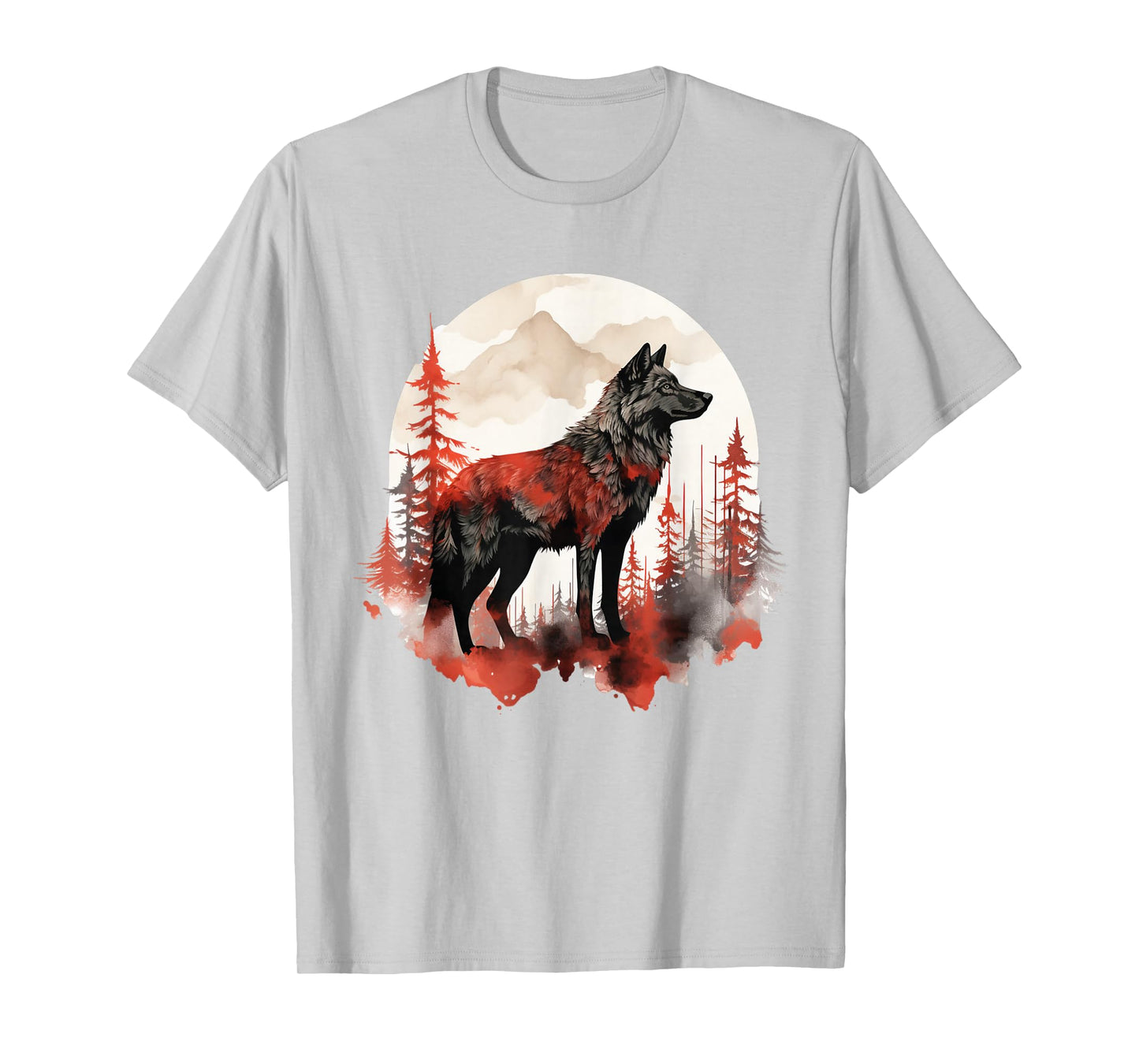Wolf Splash Art Animal Face Forest Landscape Wolf T-Shirt