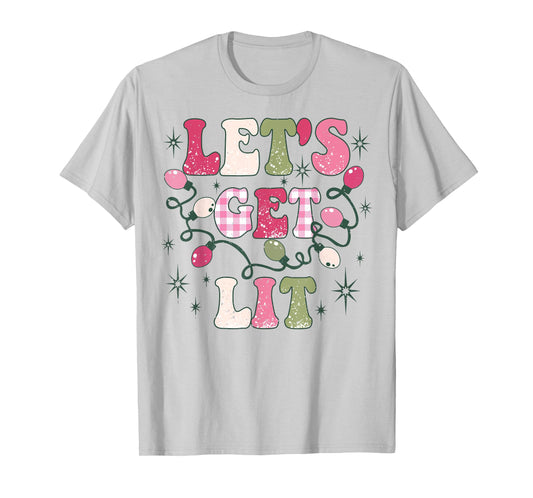 Let's Get Lit Drinking Santa Hat Christmas Lights Funny T-Shirt