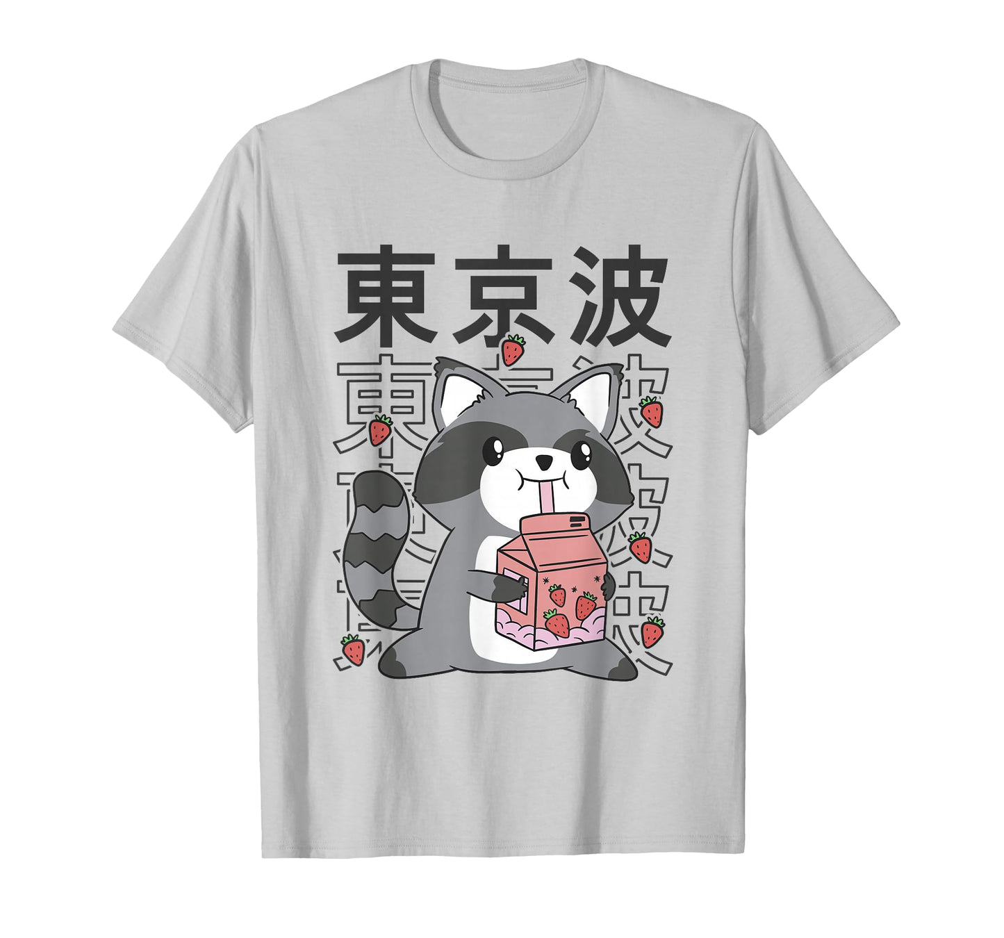 Kawaii Raccoon Strawberry Milk Japanese Aesthetic Teen Anime T-Shirt