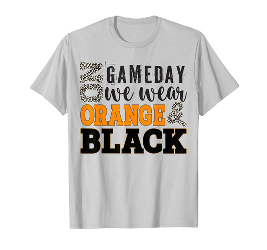 On Gameday Football We Wear Orange And Black Leopard Print T-Shirt