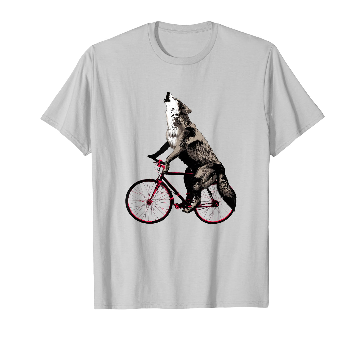 Wolf Howling at the Moon on a Bicycle T-Shirt - Ironic Tee T-Shirt