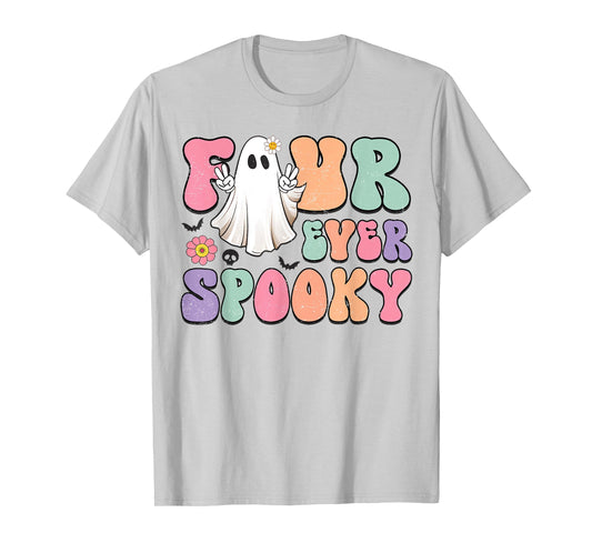 Four Ever Spooky Halloween Ghost 4th Birthday Retro T-Shirt