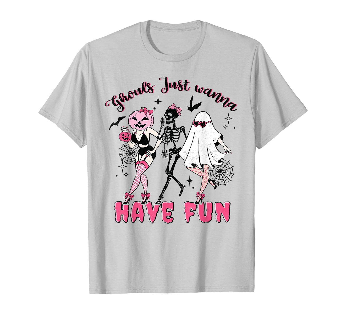 Retro Boo Skeleton Ghouls Just Wanna Have Fun Halloween Crew T-Shirt