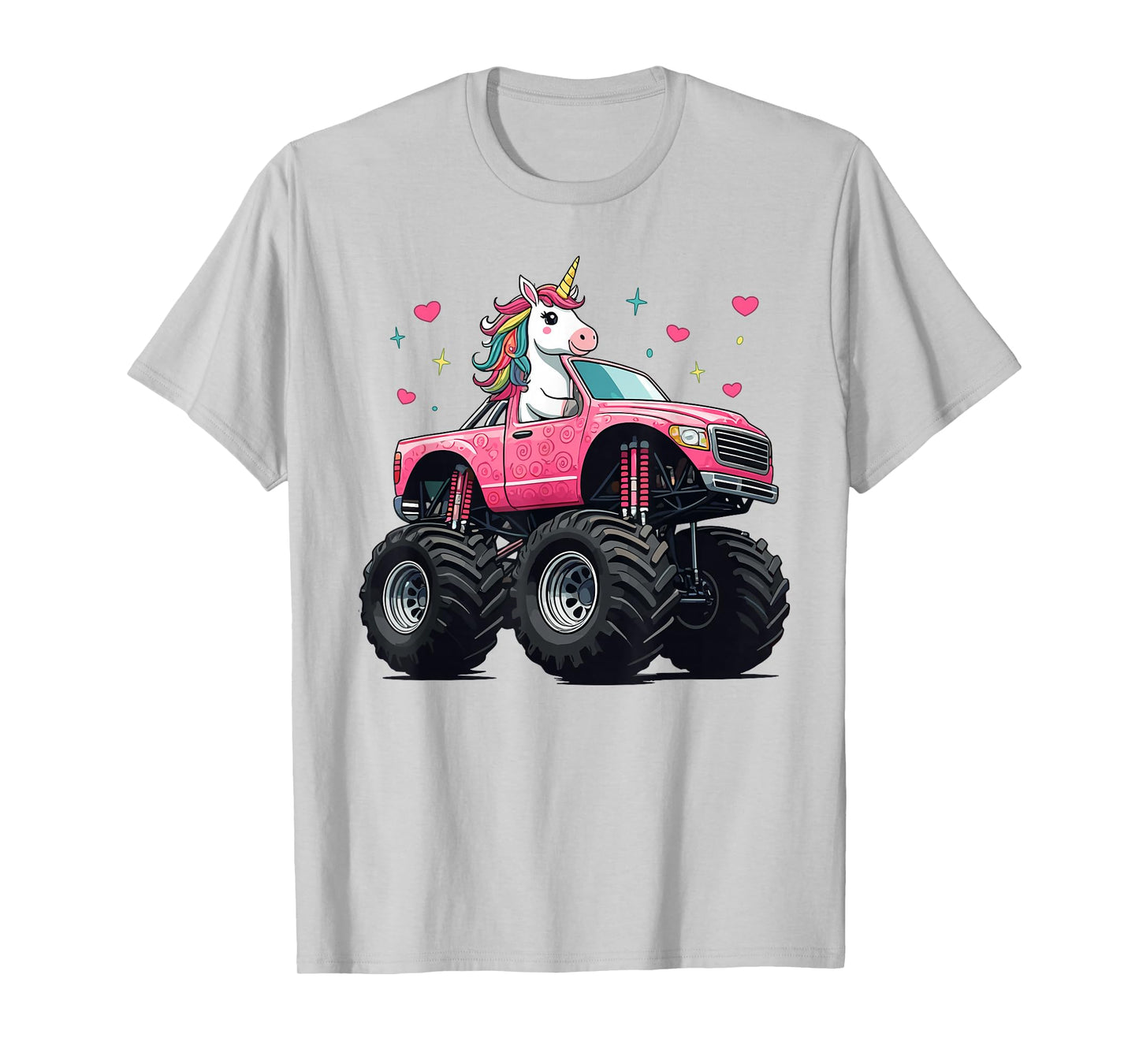 Cute Unicorn Riding Pink Monster Truck T-Shirt
