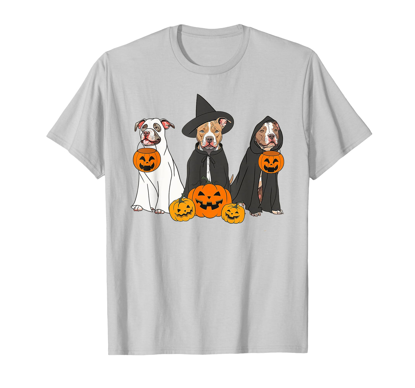 Ghost And Witch Pit Bull Funny Pit Bull Ghost Halloween T-Shirt