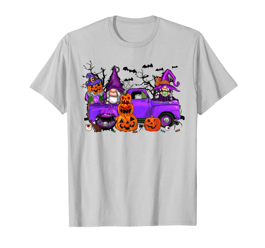 Halloween Truck Gnome Witch Pumpkin Boo Ghost Funny Costume T-Shirt