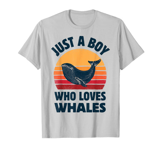 Whale Just A Boy Who Loves Sea Animals Retro Vintage Sunset T-Shirt