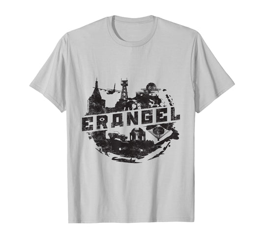 PUBG Erangel Logo T-Shirt - Men's Grey Cotton Polyester Blend Short Sleeve Classic Fit Crew Neck Collarless T-Shirt - Small