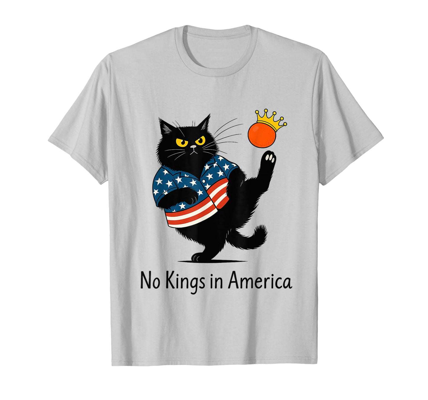 No Kings in America Black Cat We The People Political T-Shirt