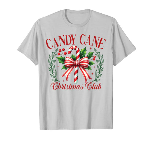 Candy Cane Christmas Club Coquette Bow Xmas Pajamas Holiday T-Shirt