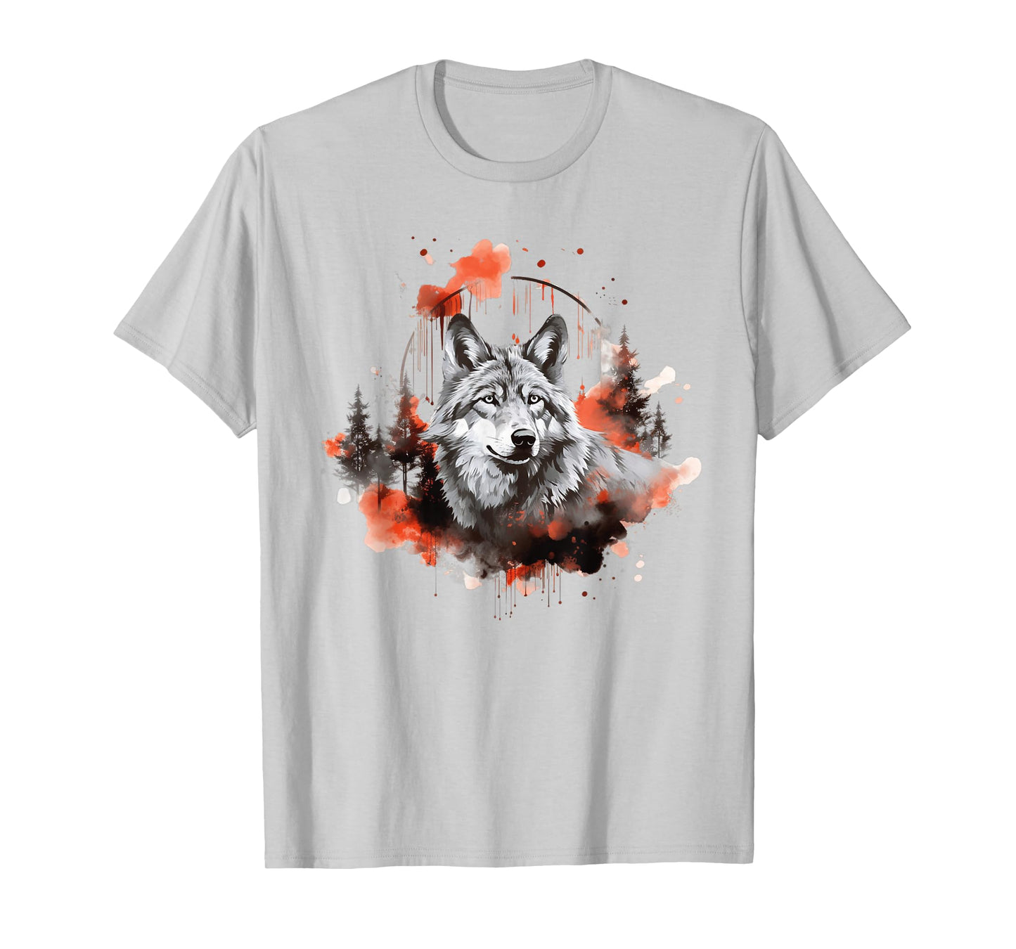 Wolf Splash Art Animal Face Forest Landscape Wolf T-Shirt