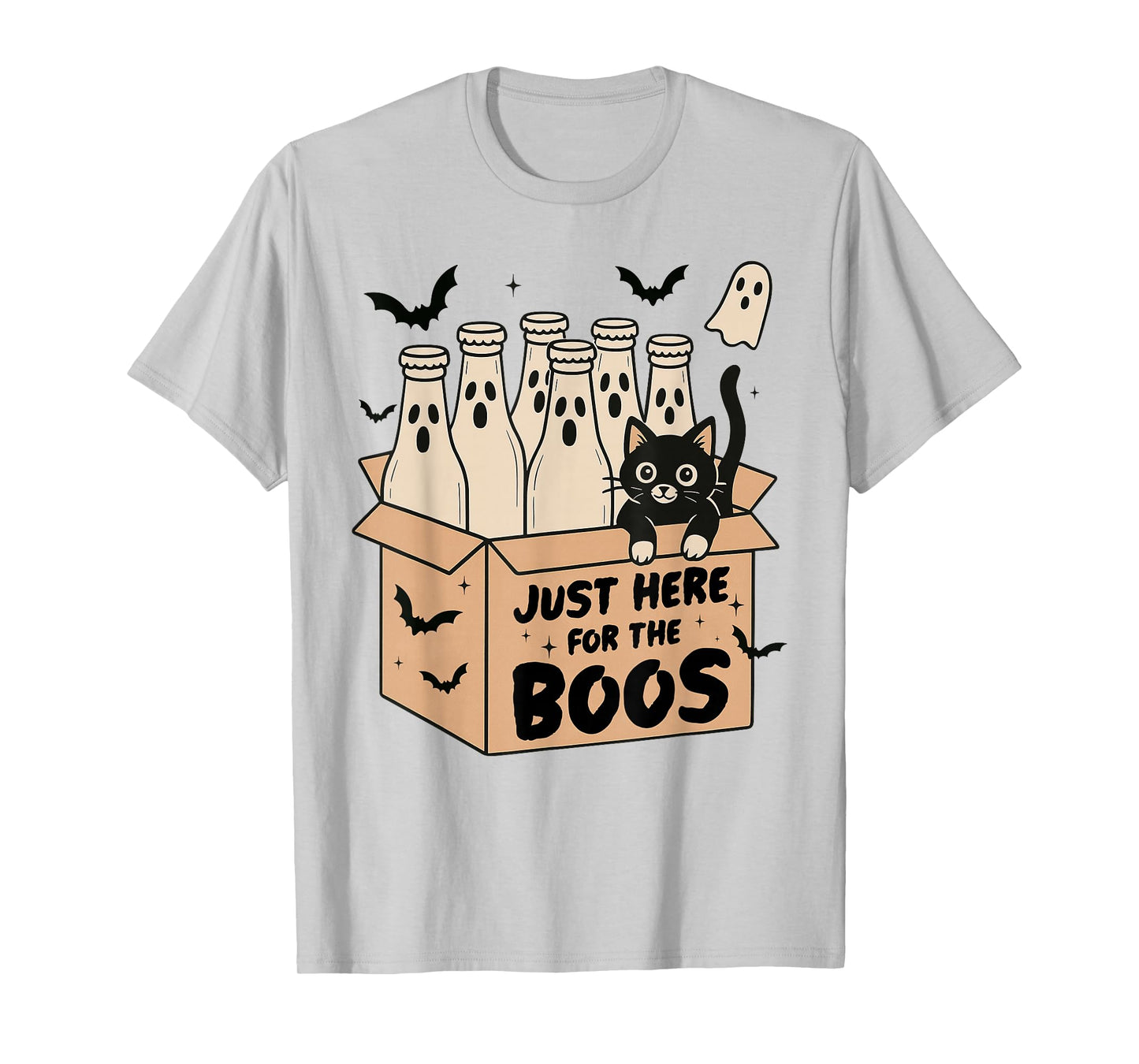 I'm Just Here For The Boos Retro Funny Cat Ghost Halloween T-Shirt