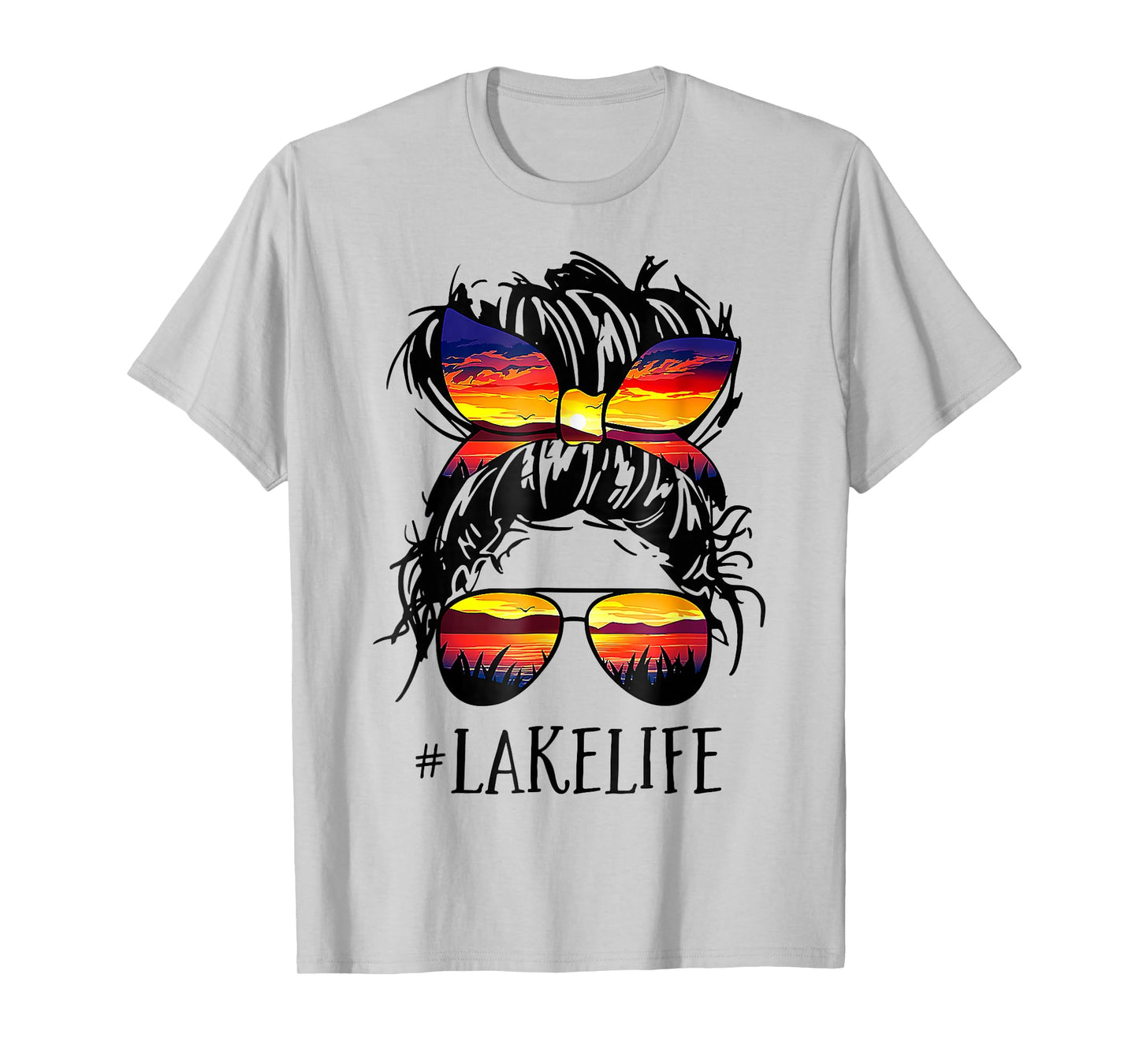 Lake Life Messy Bun Hair Girl Retro Lake Summer T-Shirt