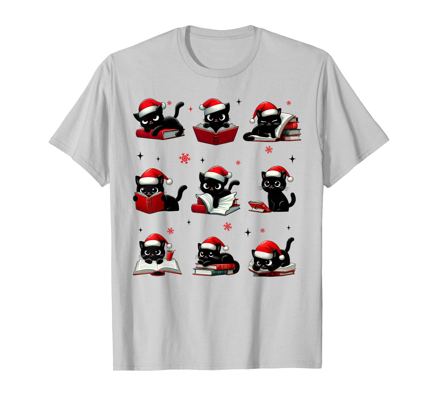 Funny Cat Reading Books Lover Christmas Cat Lover Xmas T-Shirt