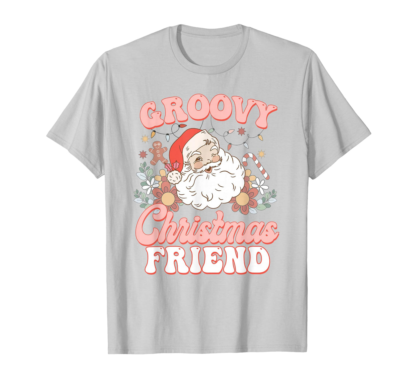Friend Groovy Christmas Pink Vintage Santa Retro Family T-Shirt