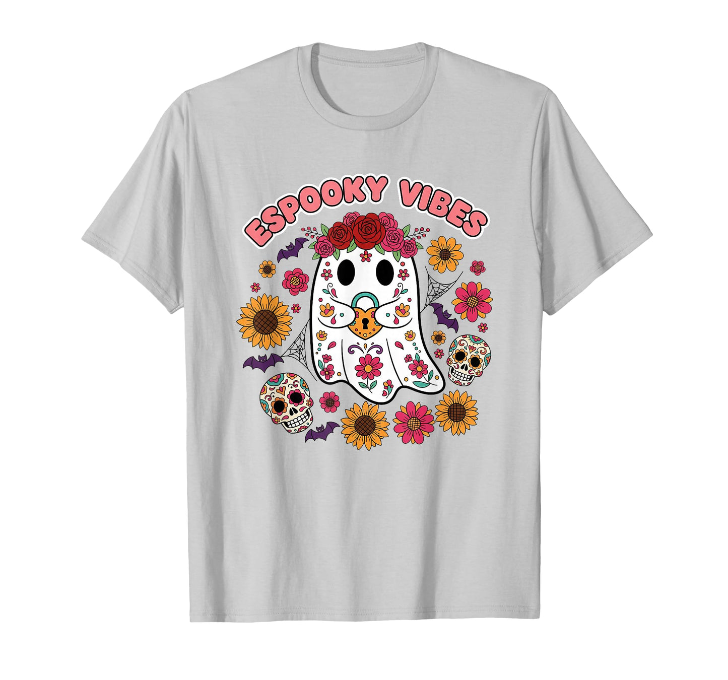 Espooky Vibes Halloween Floral Ghost Day of The Dead Mexican T-Shirt