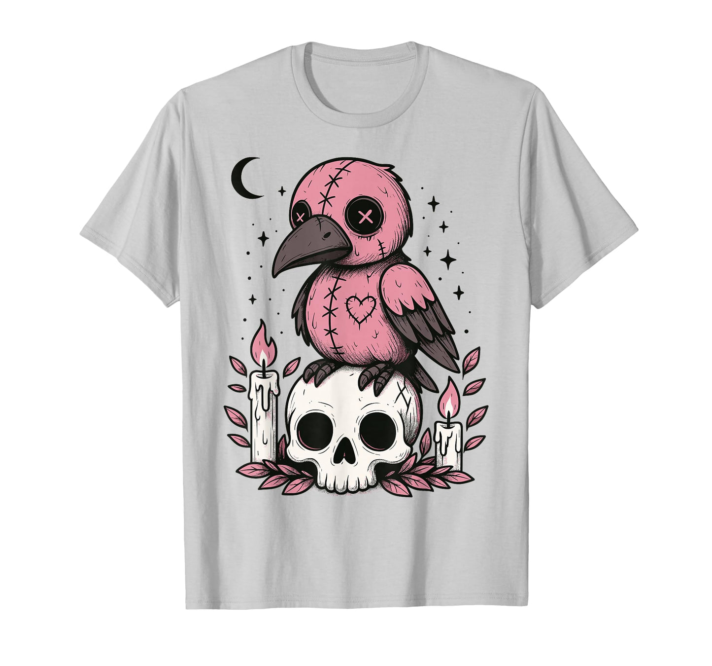 Creepy Cute Pastel Goth Crow Gothic Kawaii Raven Skull T-Shirt