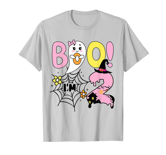 Boo I'm Two 2nd Birthday Girls-Funny Halloween Ghost Kids T-Shirt