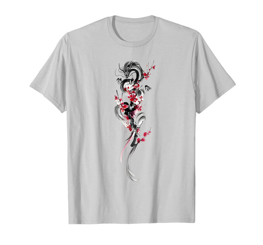 Cherry Blossom Japanese Dragon Asian Retro 80’s Style T-Shirt