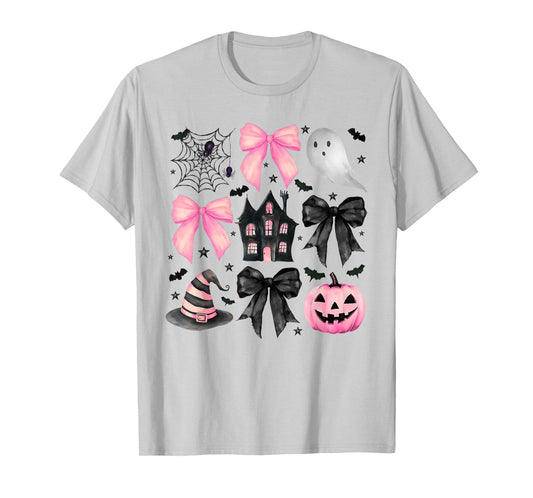 Funny Ghost Happy Halloween Coquette Bow Witch Spooky Season T-Shirt