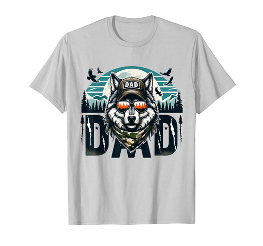 Funny Vintage Wolf Dad Wolf Lovers camping Daddy Fathers Day T-Shirt