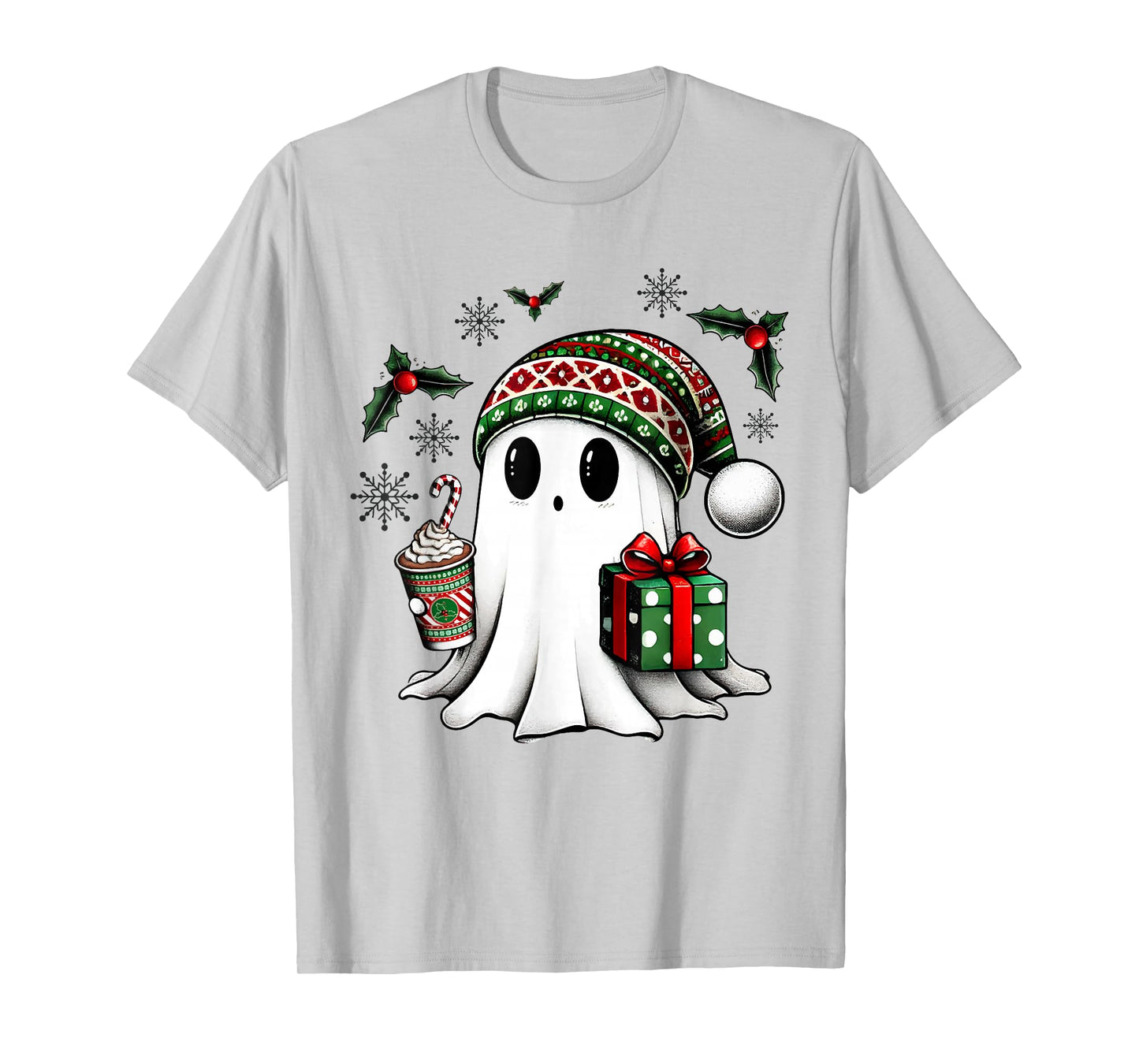 Funny Christmas Cute Ghost Coffee Lover Merry Xmas Holiday T-Shirt