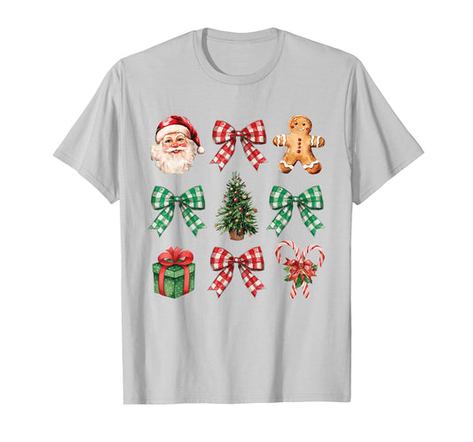 Coquette Bow Christmas Tree Santa Gingerbread Candy Cane T-Shirt