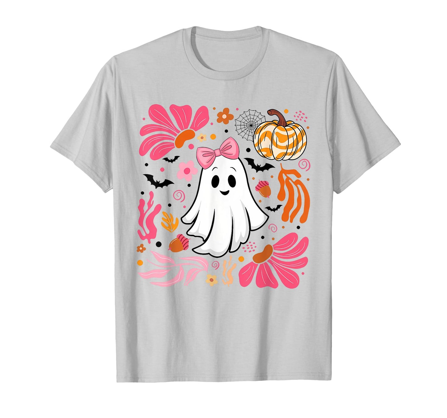 Funny Halloween Pink Ghost Boho Leopard Pumpkin Floral Women T-Shirt