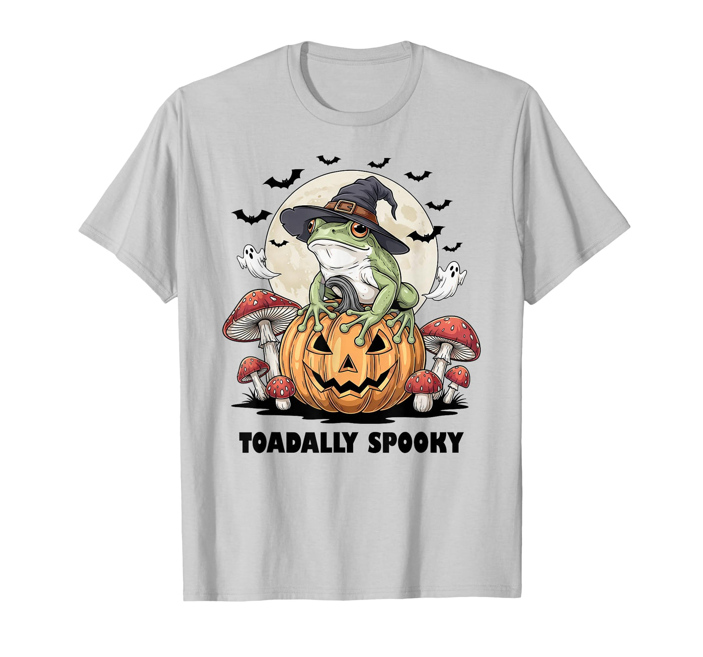 Toadally Spooky Funny Halloween Frog On Pumpkin with Bats T-Shirt