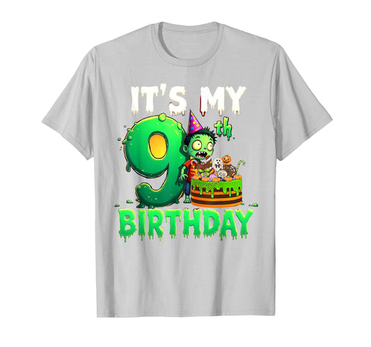 Kids It's My 9th Birthday Boy Halloween Zombie 9 Years Old T-Shirt