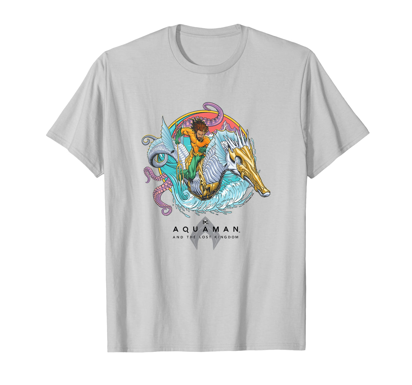 Aquaman And The Lost Kingdom Seahorse Ride Superhero Circle T-Shirt