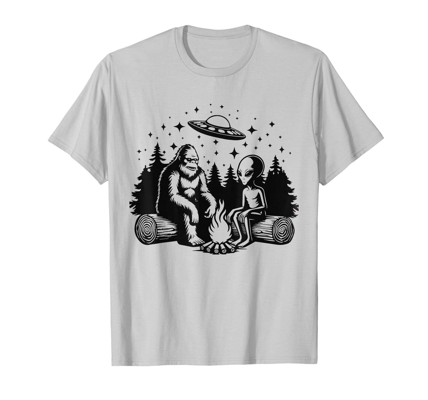 Bigfoot And Alien Campfire Gifts For Outdoor Lovers T-Shirt