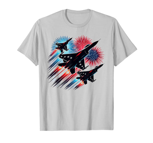 July 4th Fighter Jets Patriotic Red White & Blue Fireworks T-Shirt for Women Kids Men