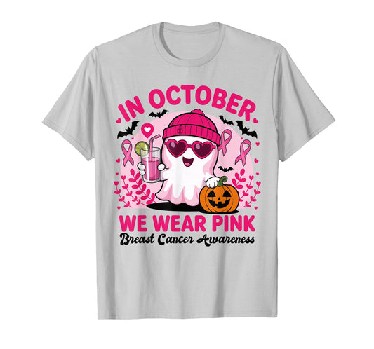 In October We Wear Pink Breast Cancer Awareness Halloween T-Shirt