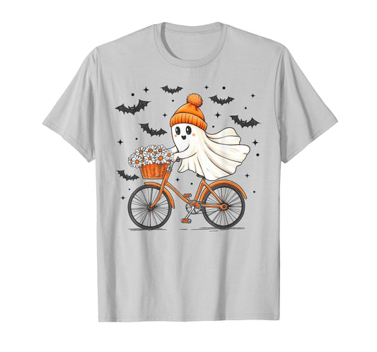 Ghost On Bike Riding Halloween Autumn Fall Season Cyclist T-Shirt
