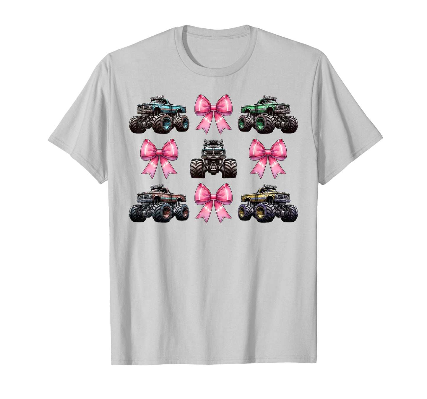 Coquette Bow Monster Truck Mothers Day Pink Ribbon Mom Girl T-Shirt