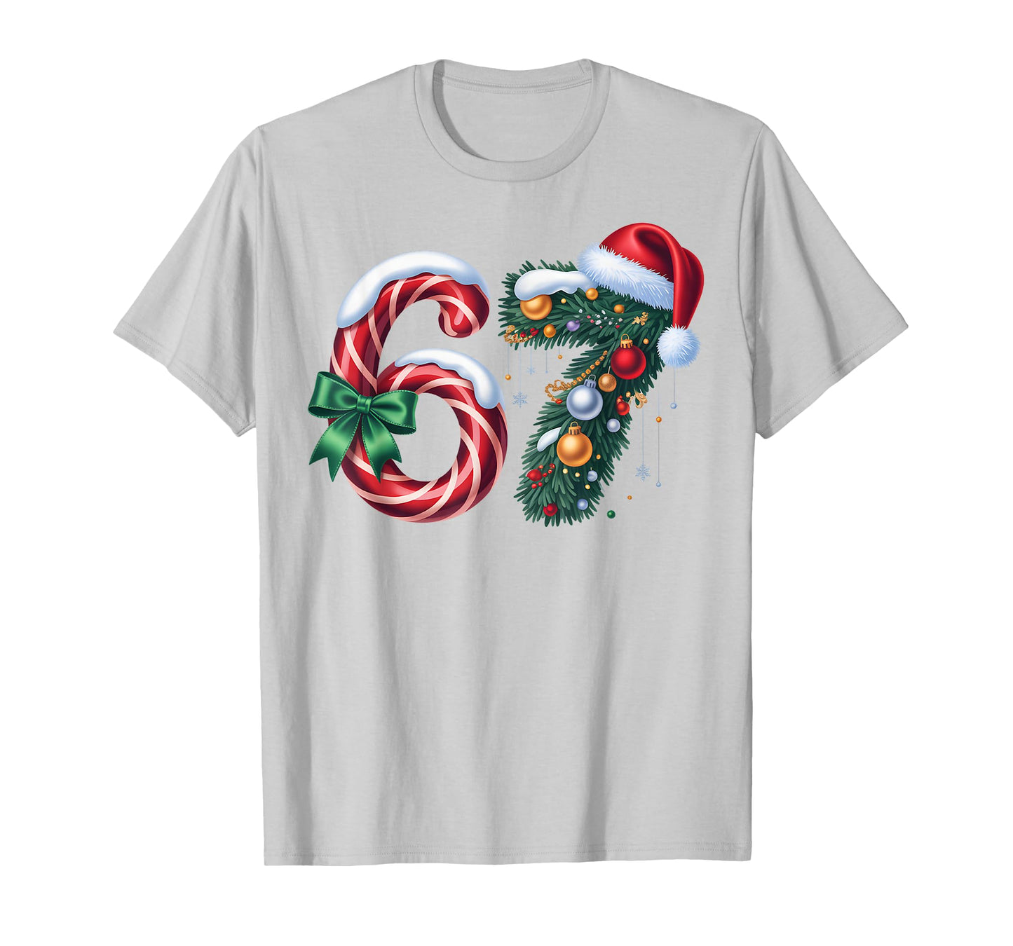 Funny 67 Six Seven Candy Cane Garland Christmas Outfit T-Shirt