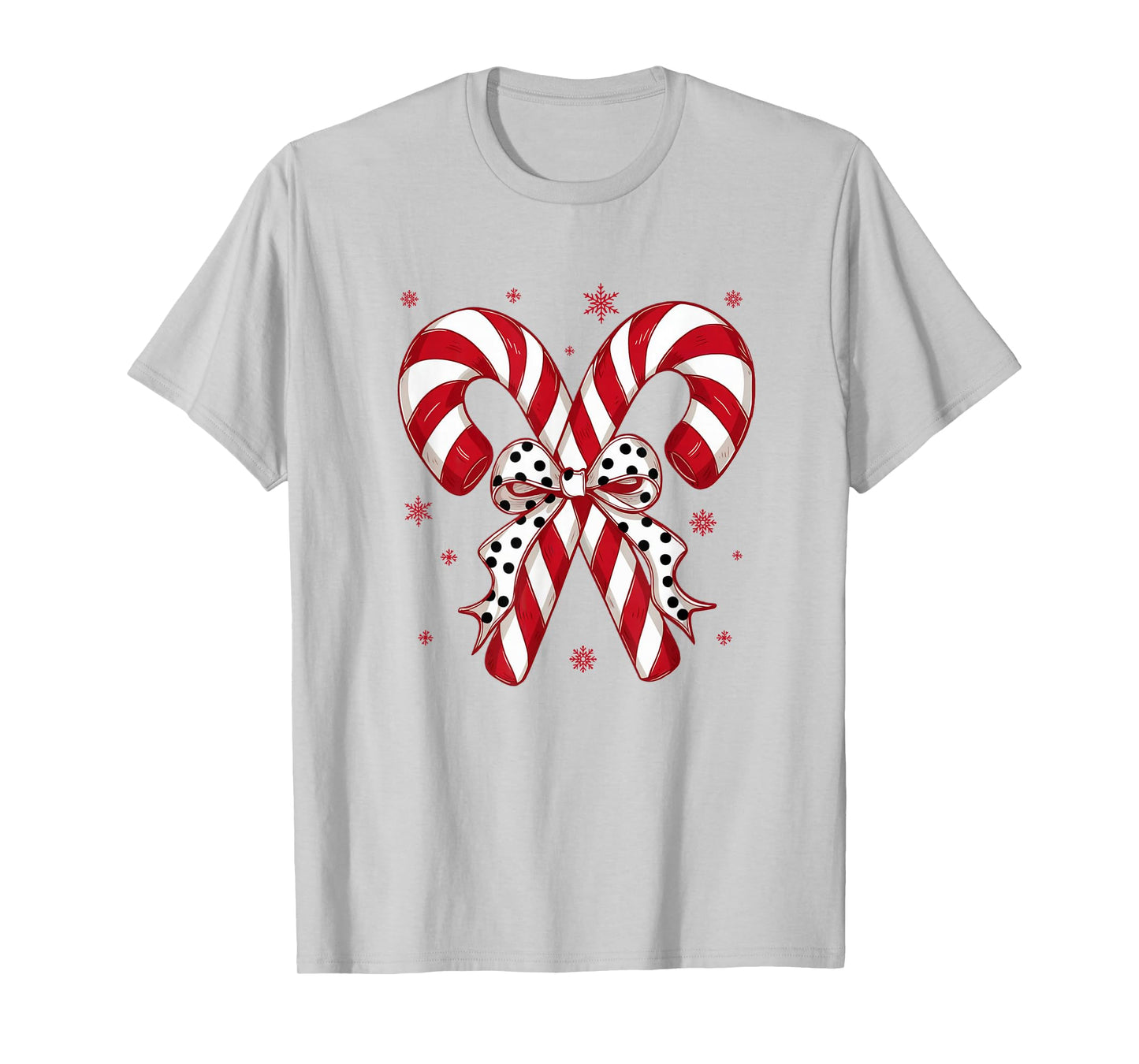Retro Coquette Bow Candy Cane Christmas Season Women Girl T-Shirt