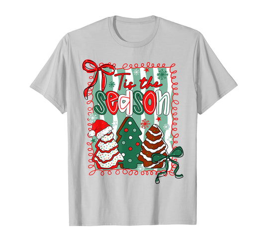 Tis The Season Coquette Bow Christmas Tree Cakes Debbie Pjs T-Shirt