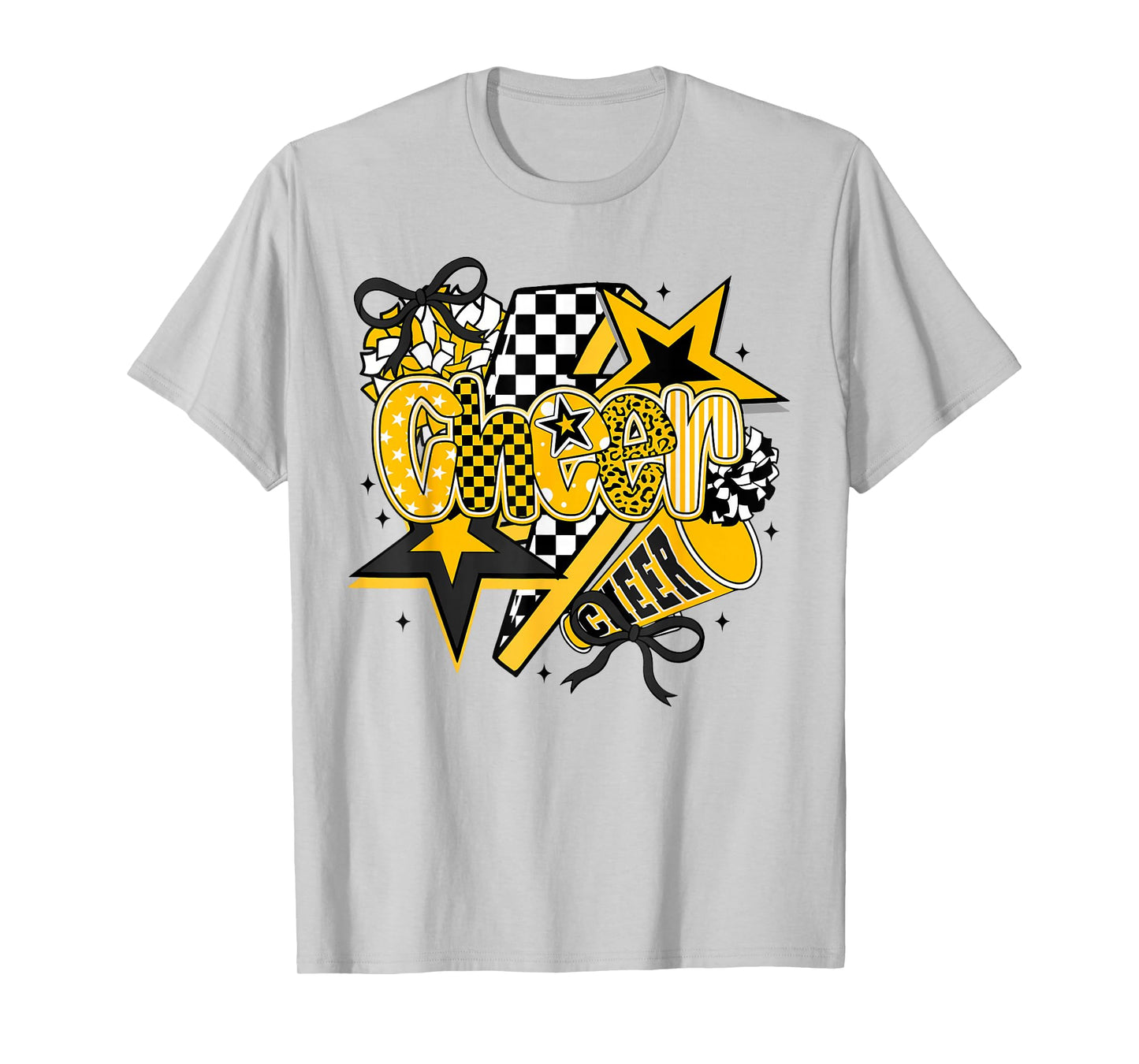 Preppy Game Day Cheer Mom Cheerleader Go Cheer Gold Black T-Shirt
