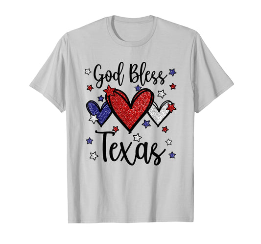 God Bless Texas Hearts For Patriotic Women & Fourth Of July T-Shirt