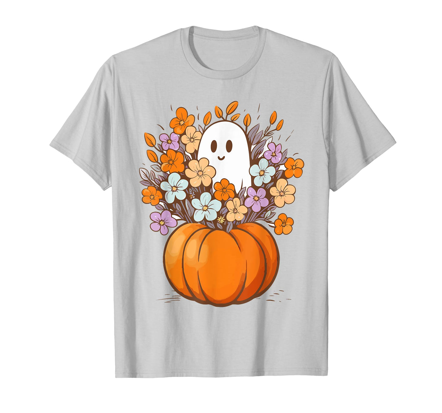 Floral Ghost Halloween Costume Aesthetic Ghost Pumpkin Fall T-Shirt